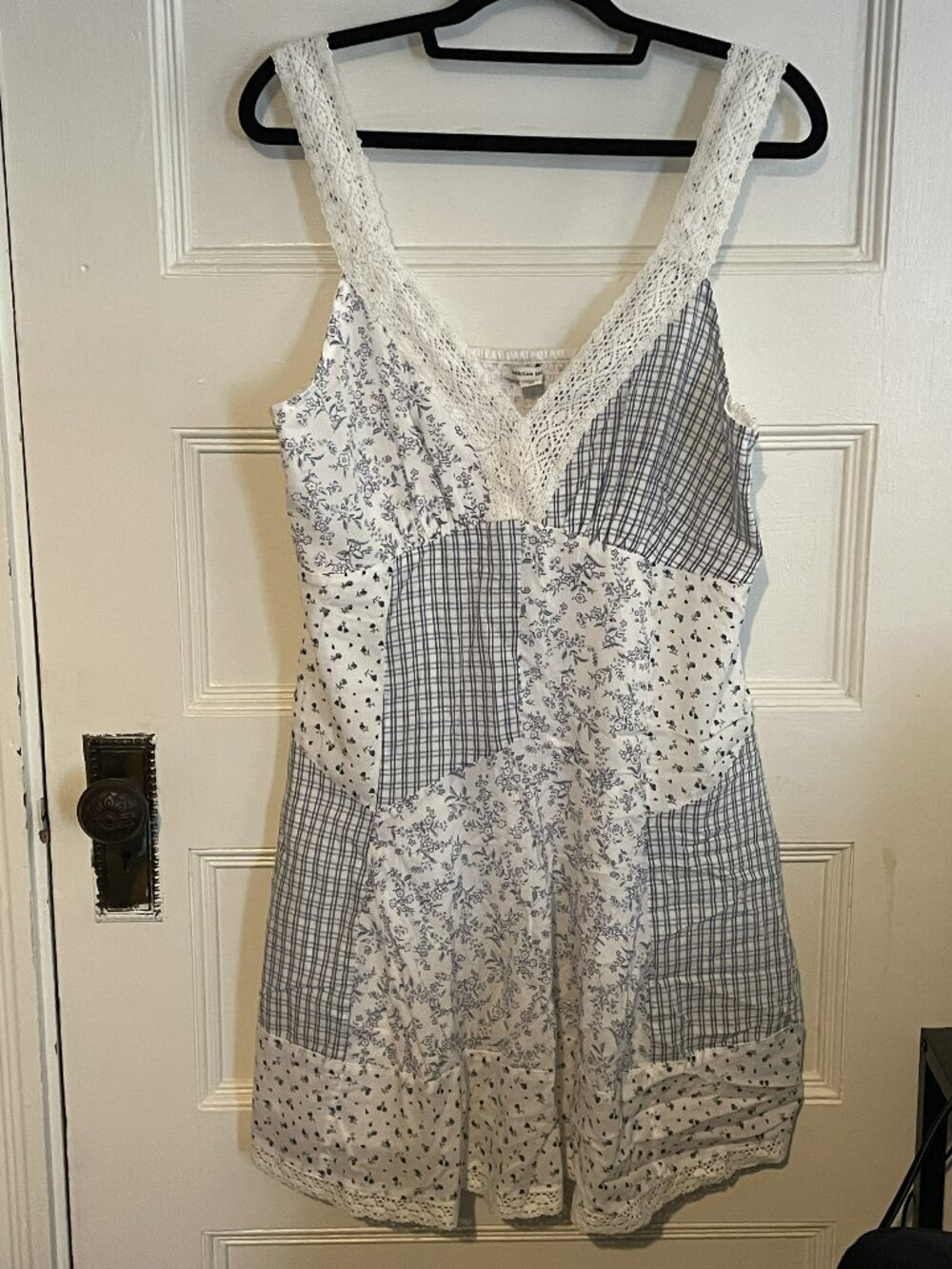 American Eagle Outfitters Lace Inlet Blue and White Patchwork Dress, Size XL NWT